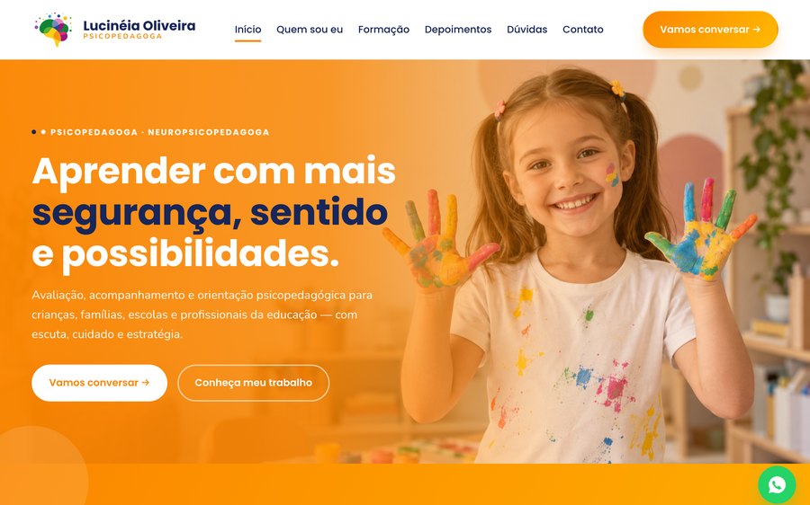 Site da psicopedagoga Lucinéia Oliveira